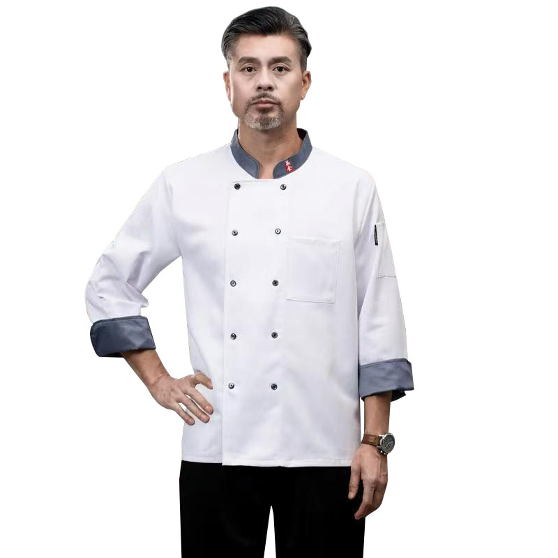 炯毅 厨师服工作服夏季薄款餐饮饭店酒店后厨上衣 厨师服 长袖 件高清大图