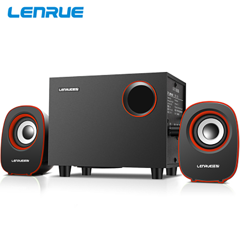 乐放D230 电脑音箱低音炮USB笔记本音响手机2.1声道多媒体立体声木质箱体 USB+3.5mm 红色