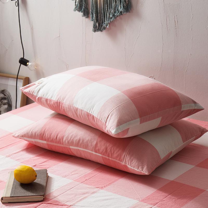 家柏饰corated水洗棉枕套全棉纯色格子全棉枕头套两只简约4874cm单人