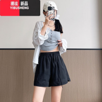 YIBUSHENG冰丝山本短裤女季薄款2024新款高腰休闲阔腿中裤外穿运动五分丝 XL适合130-145斤 黑色