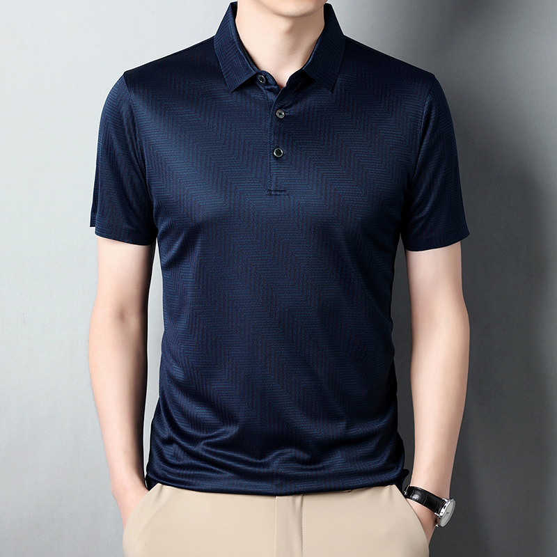 专柜正品夏季感短袖T恤男士桑蚕丝Polo衫中年休闲真丝体恤 195/5XL200-220斤穿 松绿