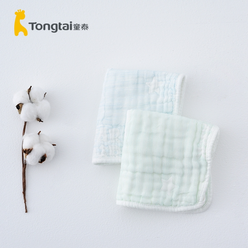 童泰(TONGTAI)2020年新款四季婴儿用品男女宝宝小毛巾口水巾六层泡泡纱方巾2块装儿童口水巾