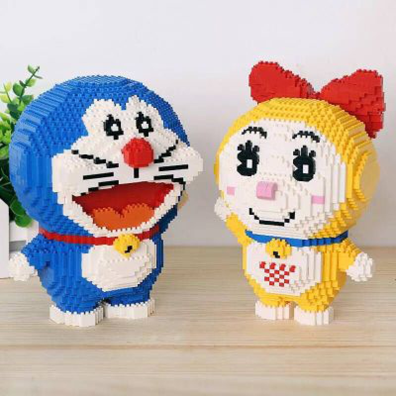 微小颗粒积木拼装成年立体高难度解压玩具马里奥蓝胖子 浅黄色