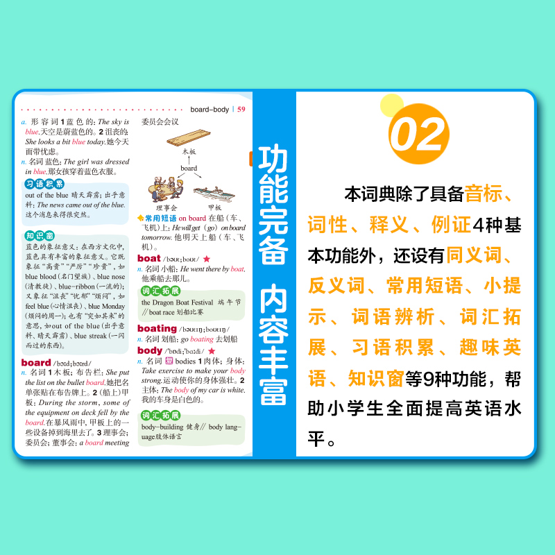 [正版]小学生多功能英汉词典互译音标词性释义辨析例证同义反义词常用短语 1-6年级趣味英语词汇拓展习语积累知识窗小提示谜高清大图