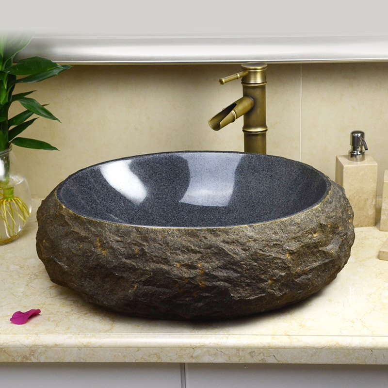 大理石台上盆室外庭院艺术卫生间脸池古达阳台户外复古家用石头洗手盆