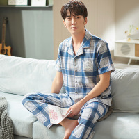 俞兆林二件套睡衣男士夏季棉质短袖长裤开衫家居服薄款宽松大码可外穿套装