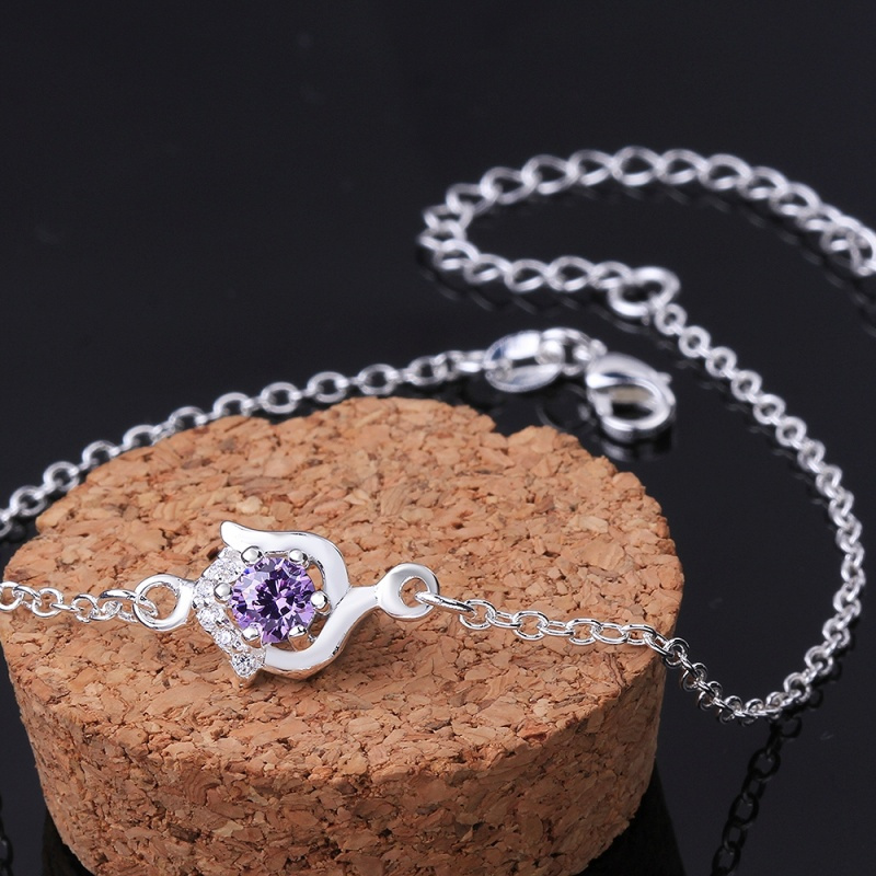 A034 Women Jewelry Silver Anklet 镀银饰品花朵紫锆石脚链女潮送女朋友七夕情人节礼物
