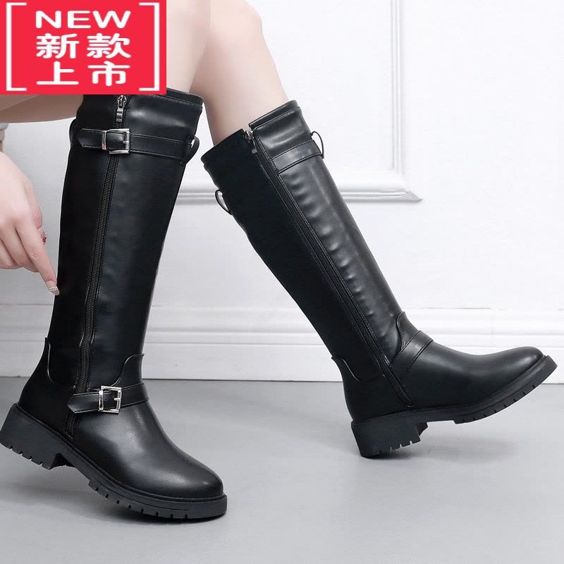 可莉允小学生女童靴子拉链秋冬季长靴儿童马丁靴长筒女孩皮靴加绒高筒靴图片