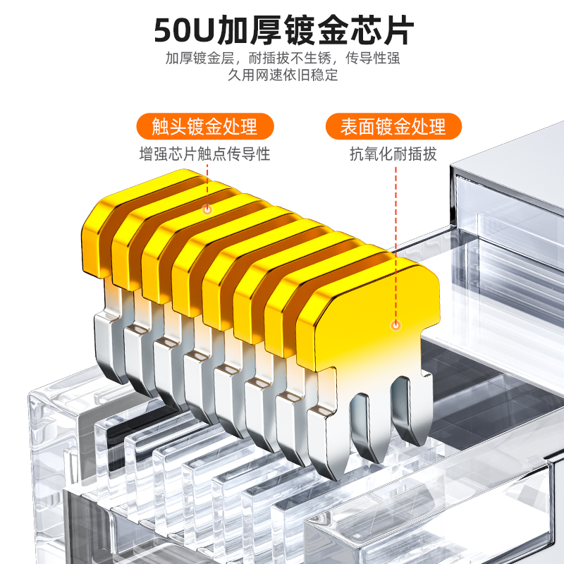 山泽 WJ7100U 水晶头 七类水晶头 RJ45屏蔽网络水晶接头 约100个/包 一个装高清大图