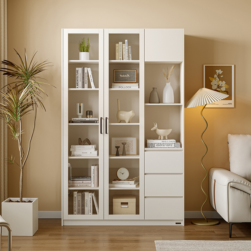 全友家居简约原木风书房家具大容量分区书柜储物柜126393