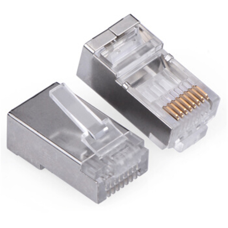 中云智创 RJ458P8C04 超五类水晶头屏蔽3U镀金 带线架 RJ45-8P8C 100只/件 (单位:件)