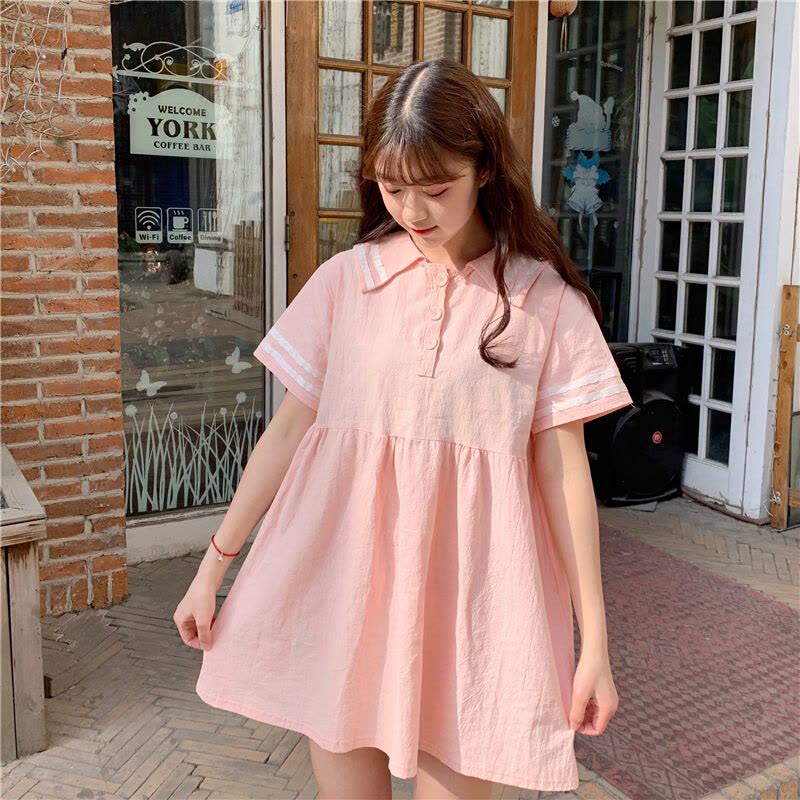 迪鲁奥(DILUAO)孕妇装夏 孕妇连衣裙韩版时尚宽松孕妇裙子娃娃款孕妇裙 中长款孕妇连衣裙F237- 粉红色 均码图片