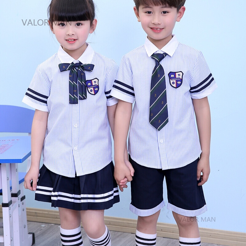 条纹英伦园服班服套装男女童演出服 学生礼服夏