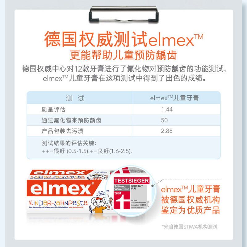 德国Elmex宝宝牙膏可吞咽乳牙婴幼儿童防龋齿可吃含氟0-6岁 1支elmex牙膏