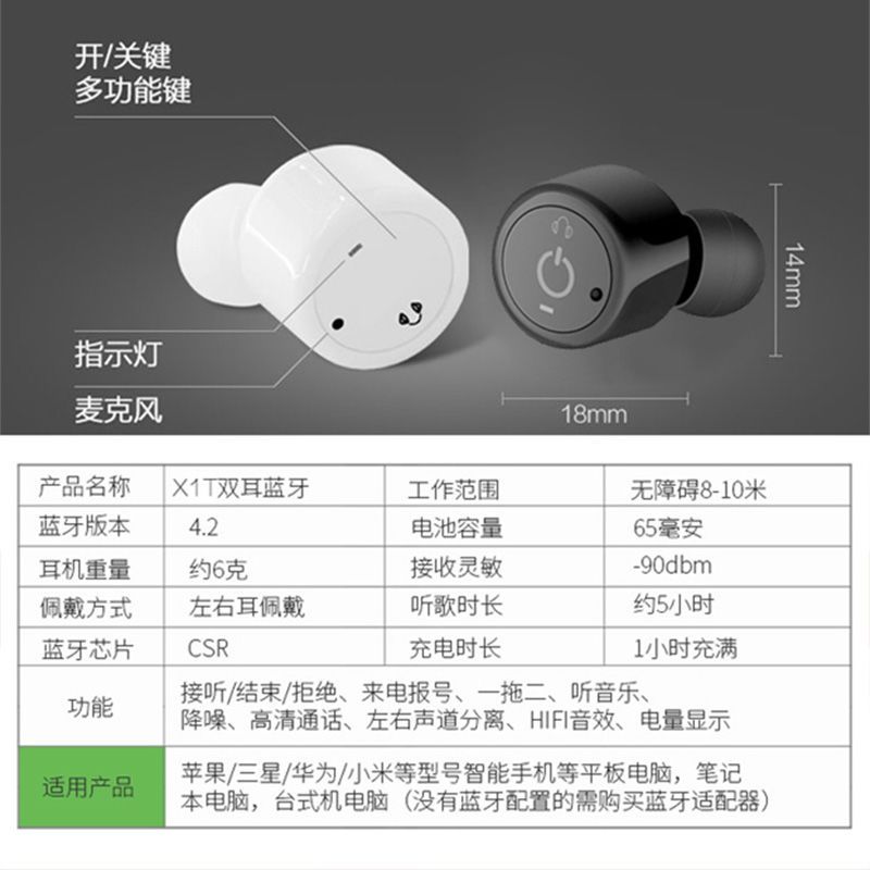 双耳蓝牙耳机迷你超小无线苹果运动vivo耳塞式开车oppo通用重低音