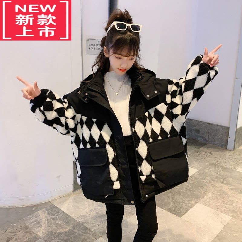 可莉允女童冬装外套2022新款洋气儿童羊羔绒加绒棉衣冬季女大童棉服加厚图片
