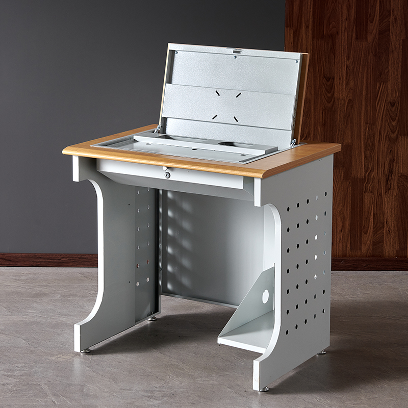 臻远ZY4012434隐藏式翻转电脑桌培训桌教室机房多媒体学习桌办公桌D款单人位高清大图