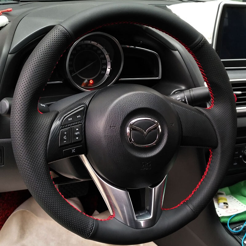 马自达18cx4cx5阿特兹星骋m6m3睿翼手缝真皮方向盘套17昂克赛拉sn5606