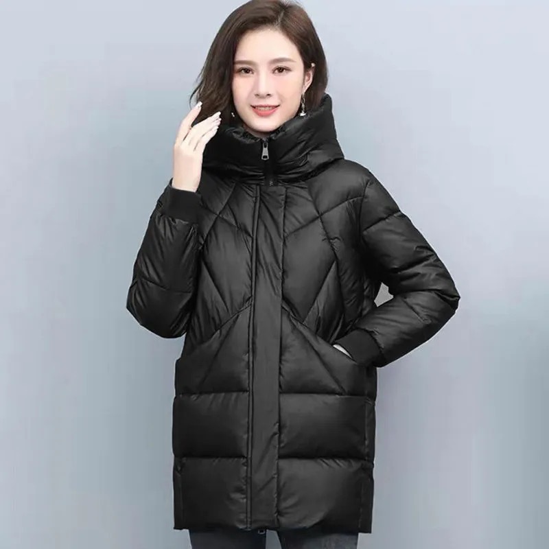 连帽棉衣女中长款2024冬装时尚新款加厚棉袄大码韩版保暖棉服外套高清大图