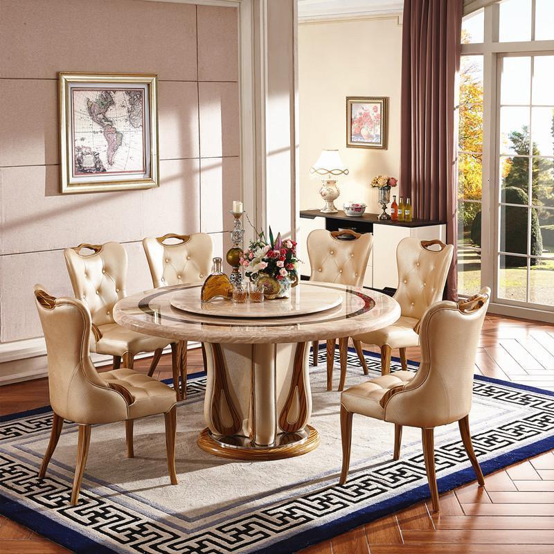 BONJEAN大理石圆桌餐桌欧式浅别墅桌椅组合家用餐台餐厅轻奢餐桌 1.35米80转盘桌子不含椅