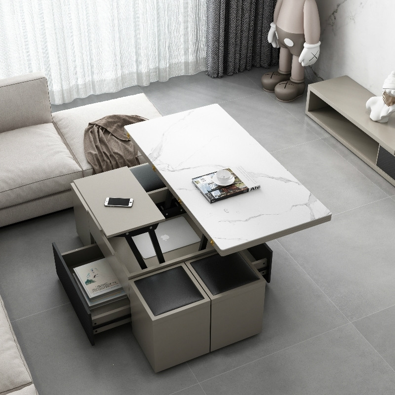 小户型现代简约轻奢极简实木升降茶几藤印象折叠茶几多功能茶几餐桌