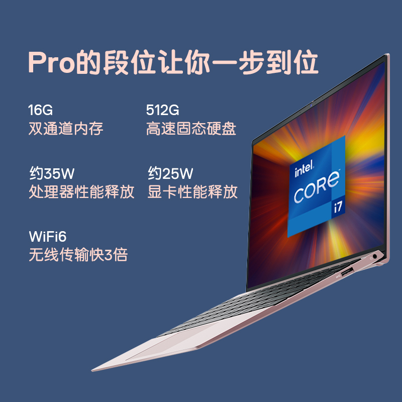 戴尔(DELL)灵越13Pro-5310 13.3英寸十一代英特尔酷睿i7学生商务办公轻薄本笔记本电脑(标压i7-11370H 16GB 512GB固态 锐炬Xe显卡)粉