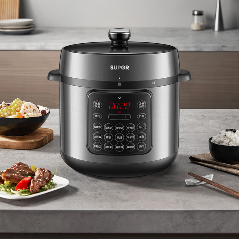 苏泊尔(SUPOR)大容量电压力锅大号电高压锅家用8升蒸煮多用锅双层蒸屉大面板24小时预约一键排压SY-80YC17