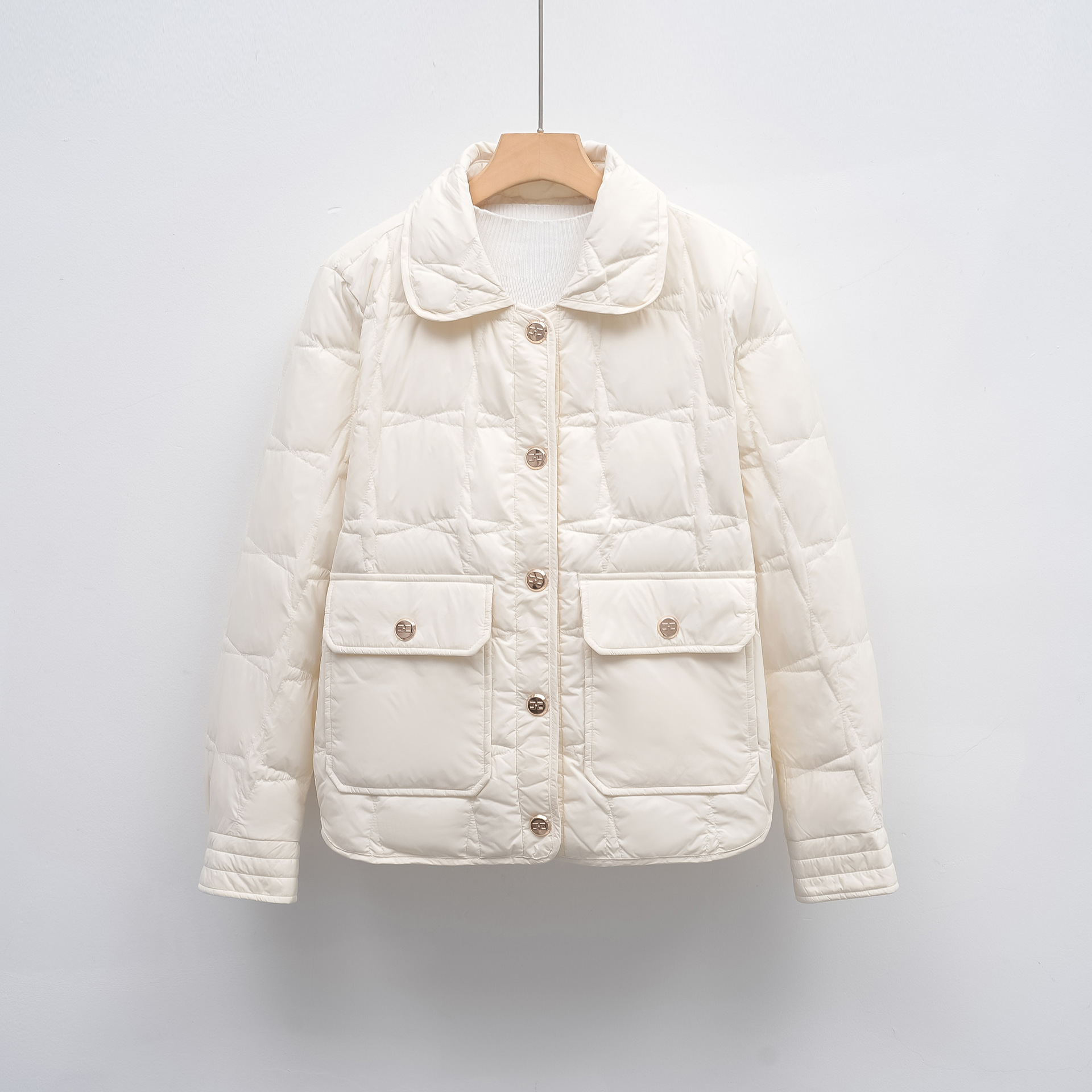 羽绒服新国标90绒女新款冬季休闲时尚韩版百搭羽绒外套 米白色 L