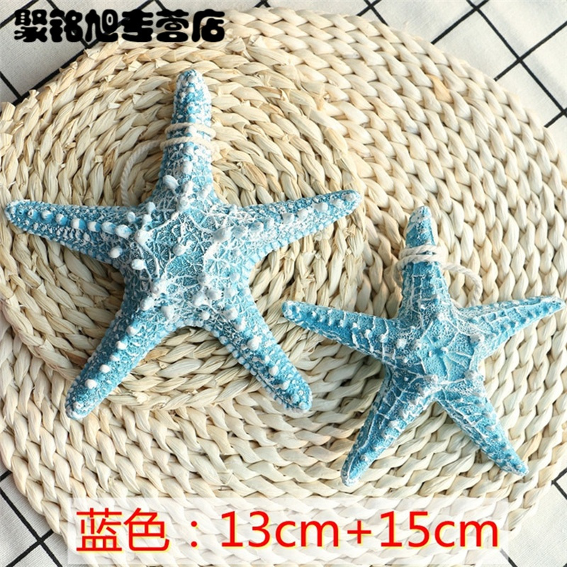 地中海风格五指馒头海星地台摆设墙贴墙装饰品创意树脂鱼缸装饰-馒头海星蓝色13cm+15cm