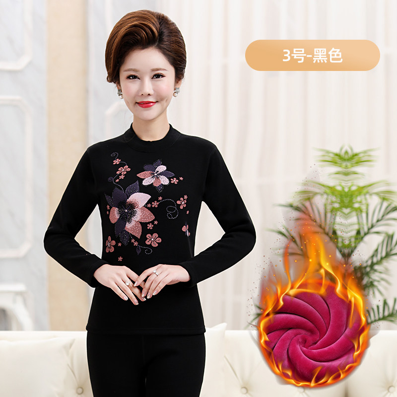 恒源祥中老年秋衣秋裤女套装妈妈保暖内衣加绒加厚老人线衣线裤冬_190 180(XXXL)【130-150斤】是 黑色（填充物超厚保暖套装）