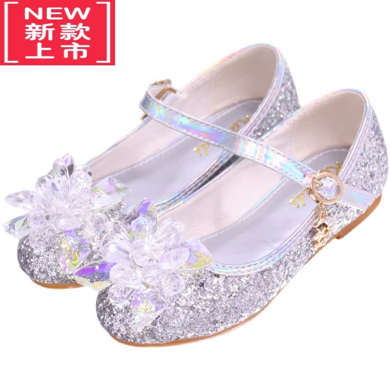 可莉允儿童春秋鞋韩版女童公主裙鞋银色演出水晶鞋宝宝平跟小中大童皮鞋运动休闲鞋图片