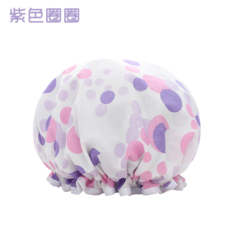 双层浴帽可爱女防水成人款淋浴沐浴厨房防油烟发帽加厚洗头帽洗澡 三维工匠 紫色圈圈高清大图