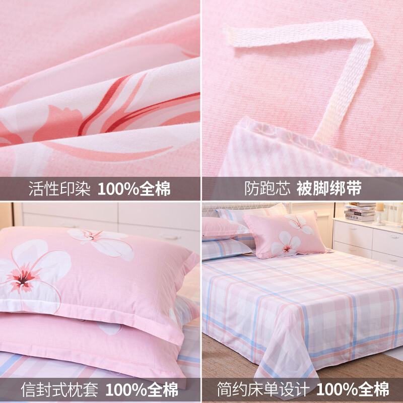 床上四件套公主风纯棉全棉1.8m床双人床单三件套床上用品宿舍1.5