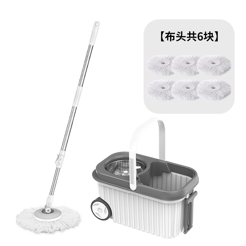 丽佳邦加大滚轮双驱动甩干免手洗拖布桶替换头懒人家用吸水旋转拖把 旋转拖把套装【含6布头】