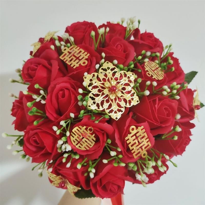 小熊抱抱新娘仿真玫瑰手捧花结婚花球婚纱照拍摄道具婚礼花束婚庆用品