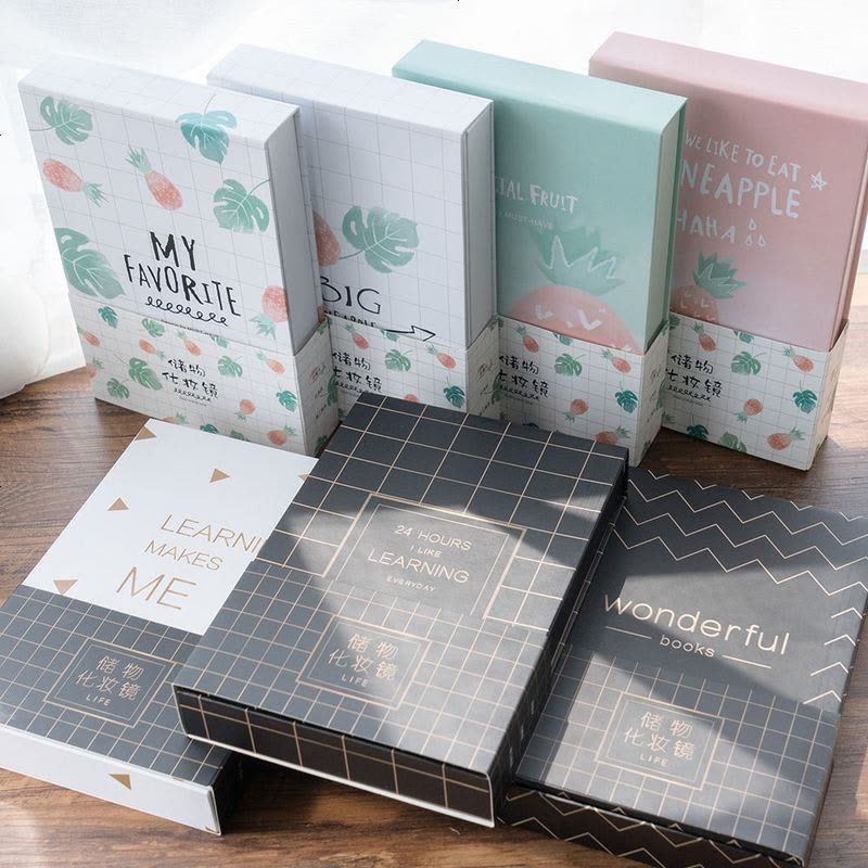 日系可爱少女收纳整理桌面化妆镜加厚化妆品收纳盒单面镜折叠镜子 白色 单个菠萝图片