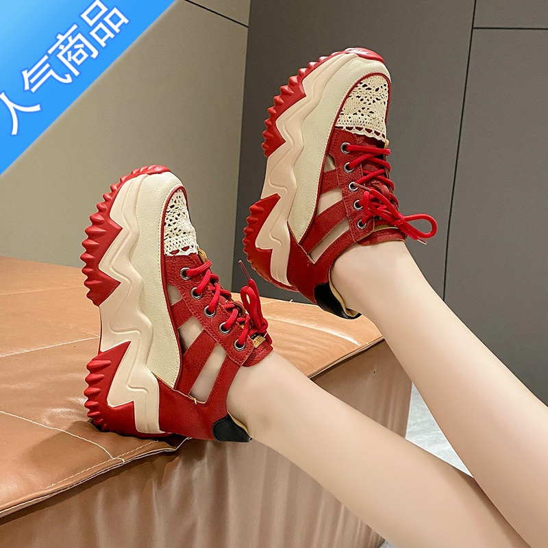 suntek包头内增高女鞋镂空凉鞋2023春夏季新款百搭厚底透气休闲鞋软底