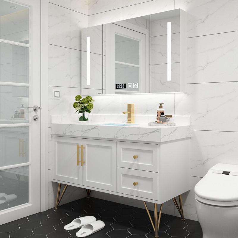 北欧橡木浴室柜组合轻奢智能卫浴柜简约落地实木洗手盆洗脸洗漱台|70