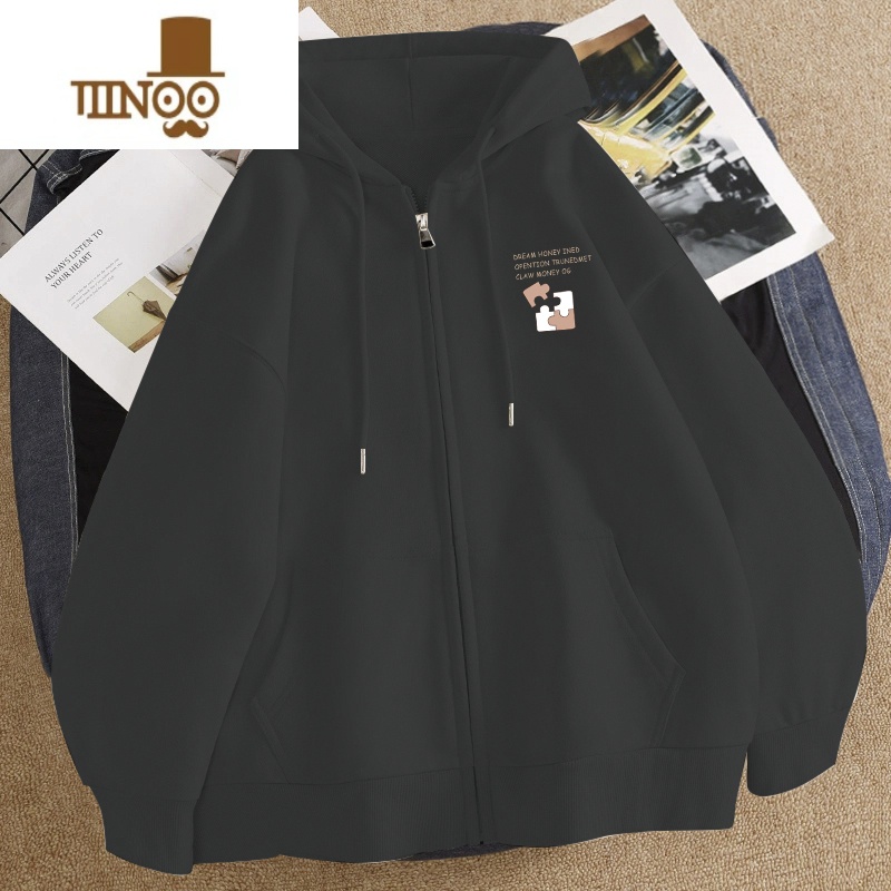 YANXU美式拉链卫衣男薄款ins潮流休闲宽松情侣装连帽开衫上衣外开高清大图