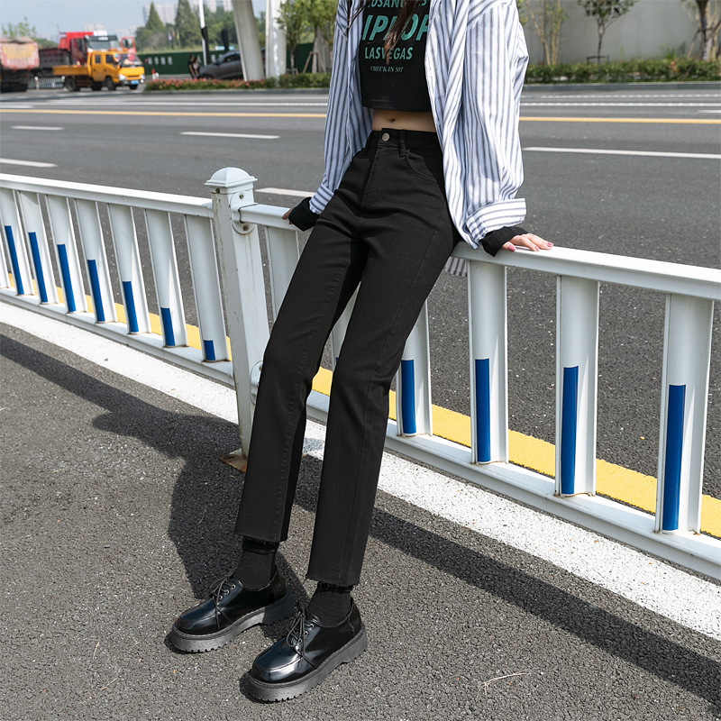 2021春季新款高腰弹力牛仔裤女修身显瘦小个子小直筒女士牛仔裤九分裤