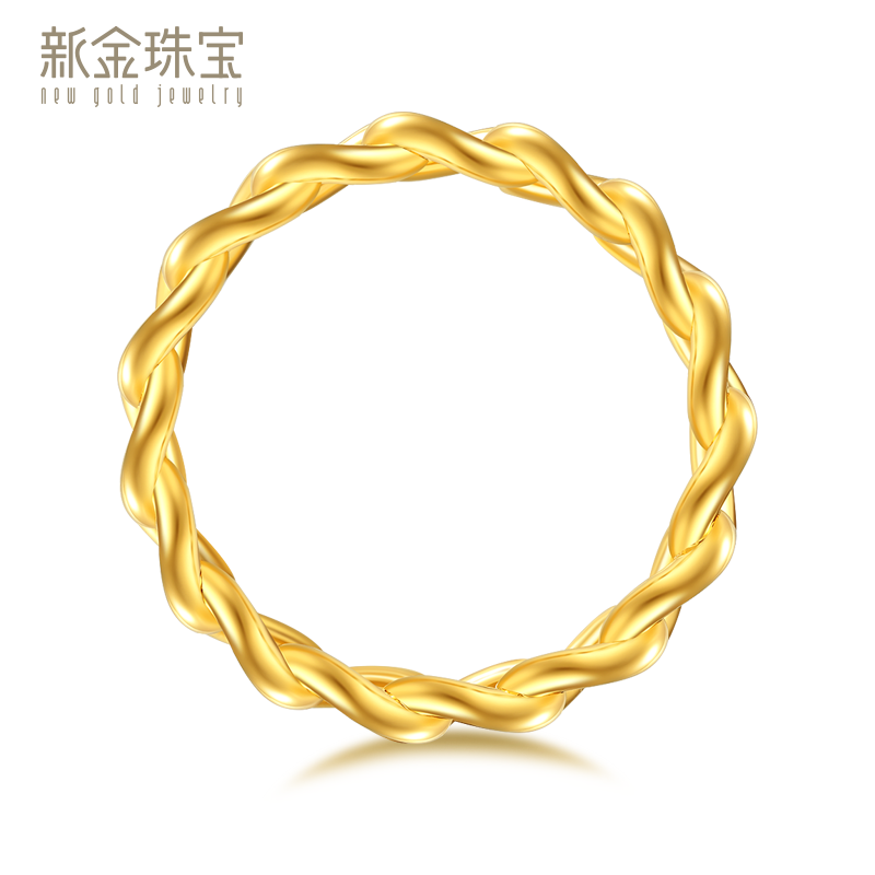 新金珠宝 黄金戒指环环相扣 3D硬金戒子O字链条时尚女戒足金指环1042
