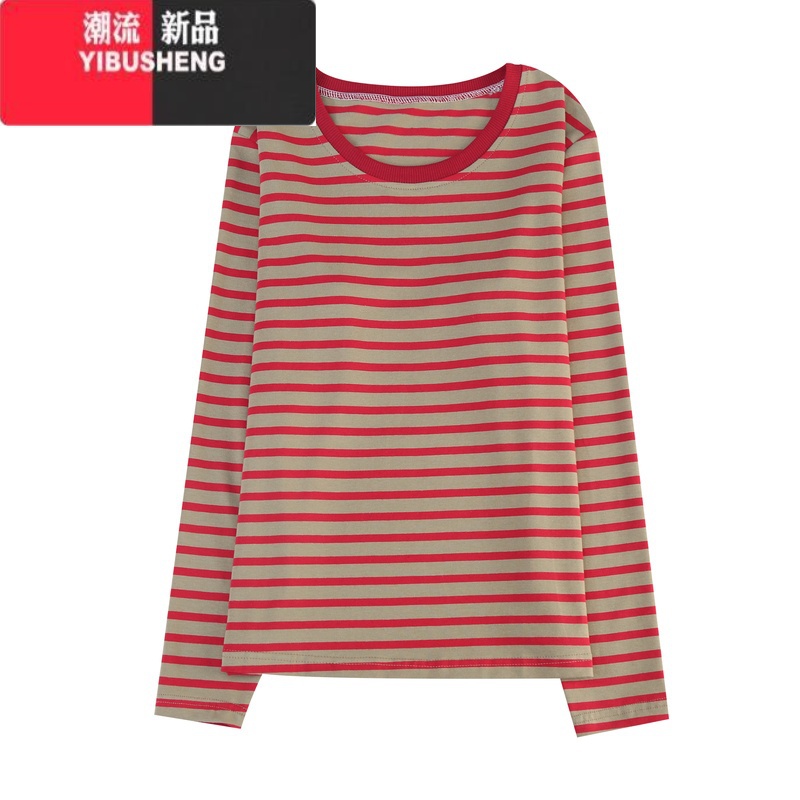 YIBUSHENG圆领长袖t恤女中老年妈妈装大码宽松2024春秋新款打底衫上衣高清大图