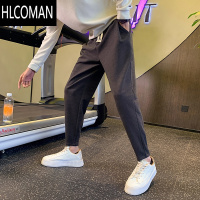 HLCOMAN直筒裤子男士痞帅冬款加绒哈伦男裤2024新款黑色小脚休闲裤