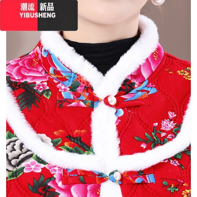 东北大花袄女冬季加绒加厚民族风碎花棉服棉裤套装盘扣妈妈花棉袄