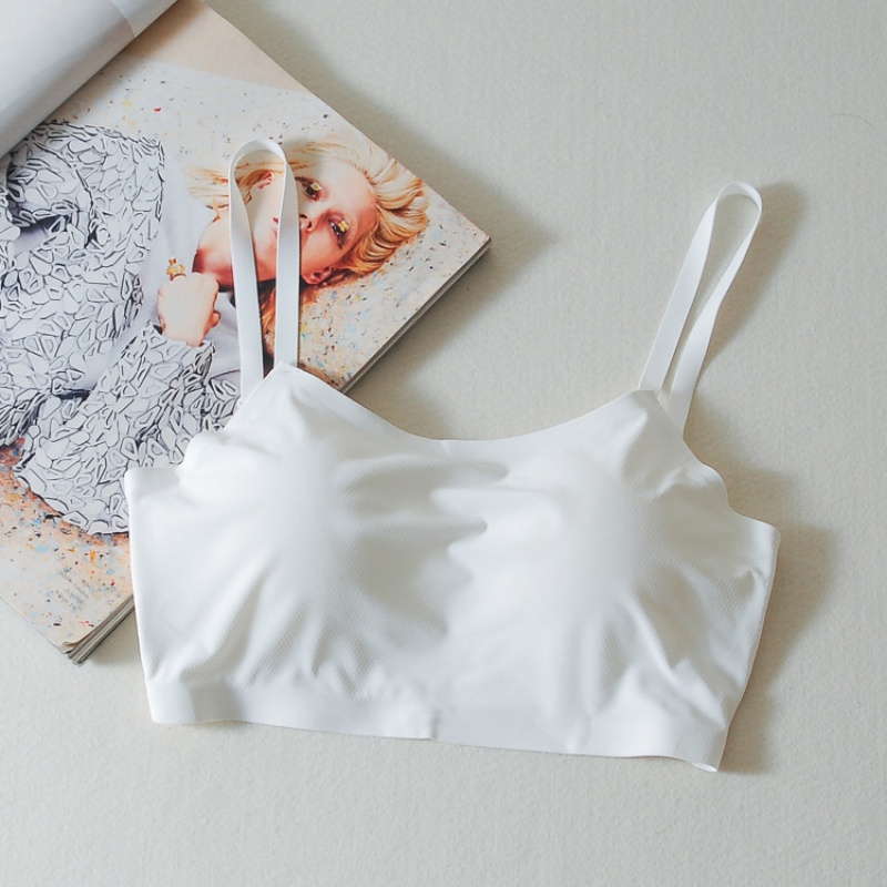 suntek夏季冰丝少女白色带胸垫裹胸抹胸打底防走光运动内衣吊带背心