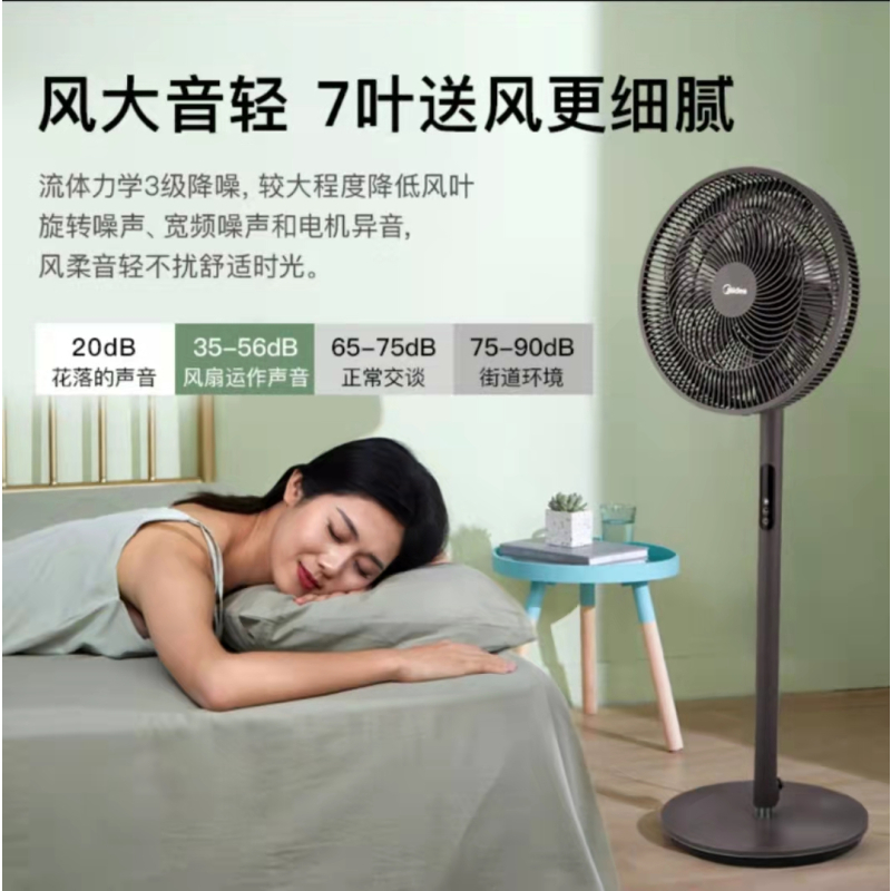美的(Midea)电风扇 遥控版落地扇七片风叶九种风感 智能感温 9H定时预约 低噪节能 办公室电风扇SAD35EZ