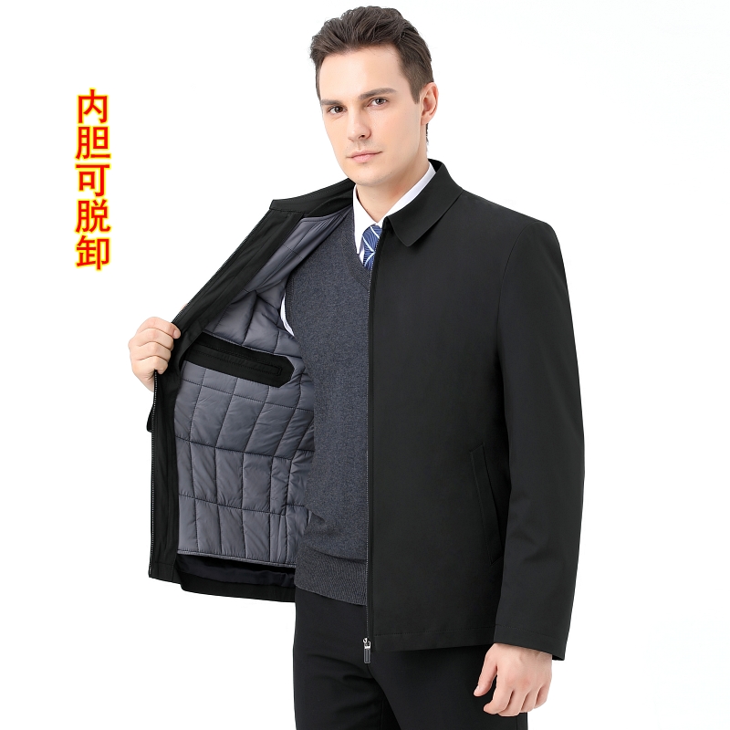 [可拆卸内胆 领导干部两用外套]新款羽绒棉服男士可脱卸内胆冬装加厚羽绒活里活面外套中老年爸爸装加厚保暖外套中年爸爸装高清大图