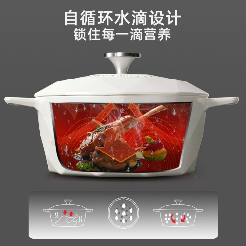 迈卡罗 Macaiiroos 珐琅锅铸铁锅 3L家用煲汤锅炖锅炖盅砂锅双耳炖煮锅 米白色 MC-T22T2高清大图