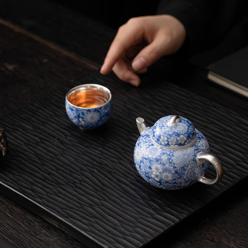 苏氏陶瓷(SUSHI CERAMICS)鎏银百花茶壶小套装非遗大师郑文强作品功夫茶具