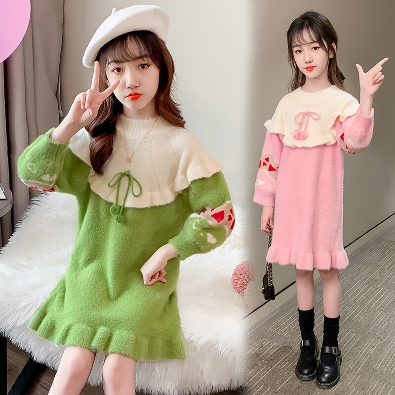 保暖毛线衣打底衫裙子315岁女孩冬季中长款时尚针织衫毛衣潮冬季新品